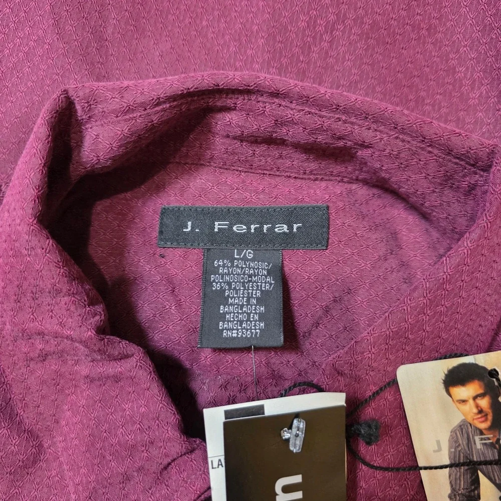 J Ferrar Men's Burgundy Mini Diamond Pattern Long‎ Sleeve Button Down Shirt L/G